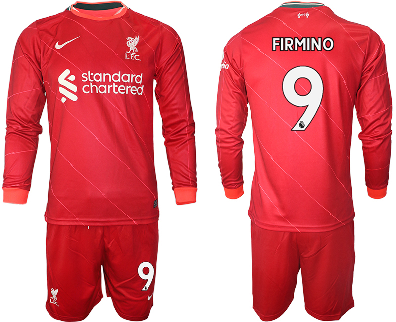 Men 2021-2022 Club Liverpool home red Long Sleeve #9 Soccer Jersey